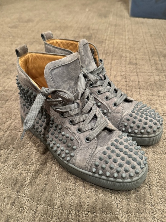 Christian Louboutin Shoes - Christian Louboutin Gray Suede Studded High-Top Sneakers